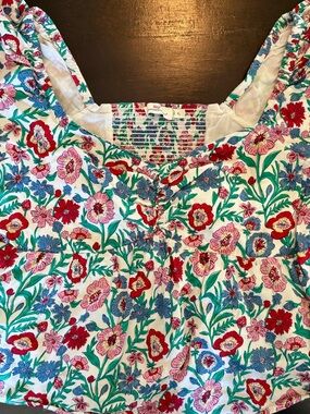 Vineyard Vines Tisbury Floral White Floral Print Puff Sleeves